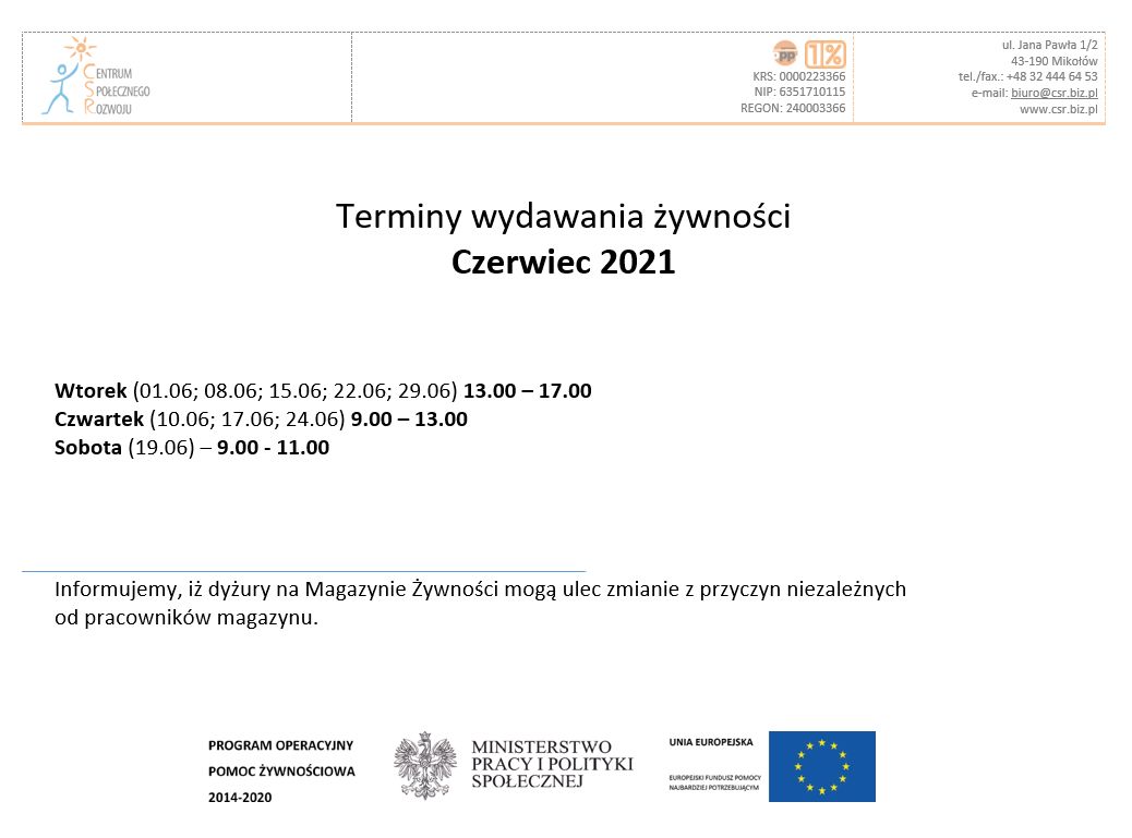 terminy wydawania żywności czerwiec 2021